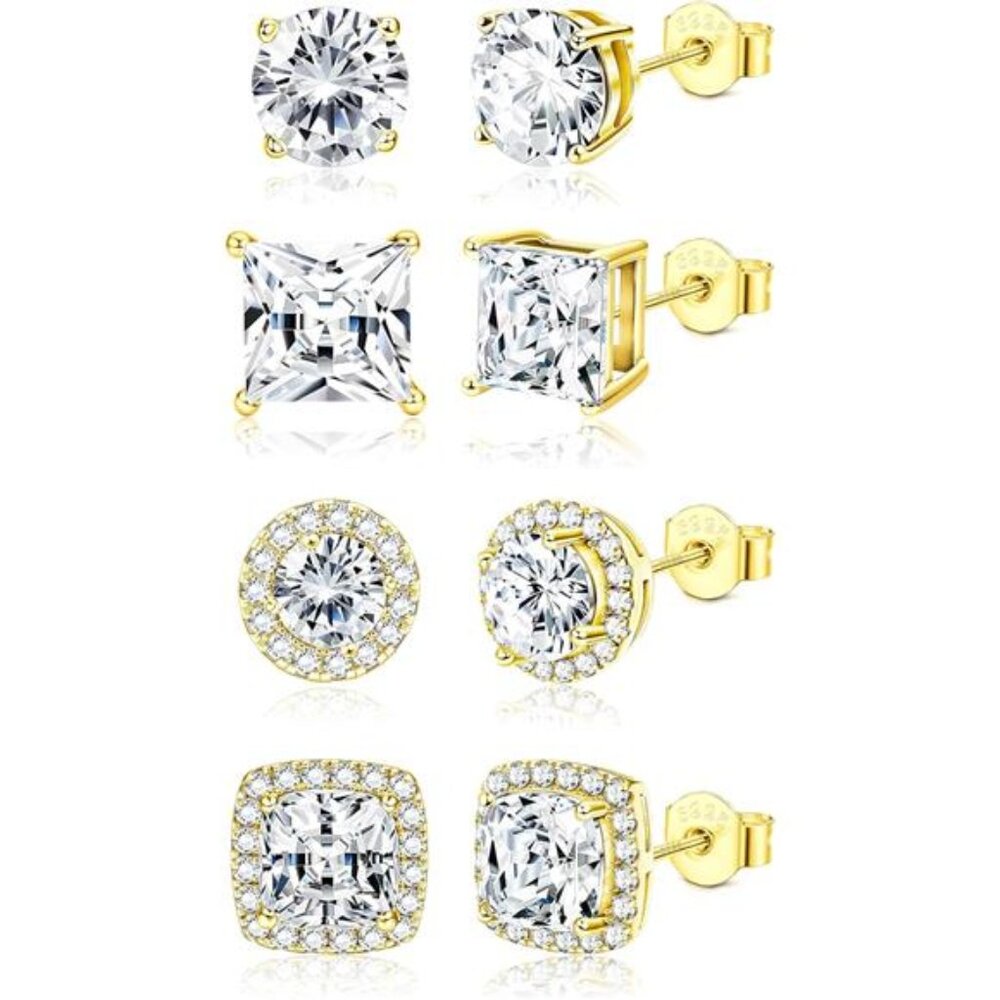 4Pairs Mens Earrings 18K Gold Plated Stud Earrings for Men
